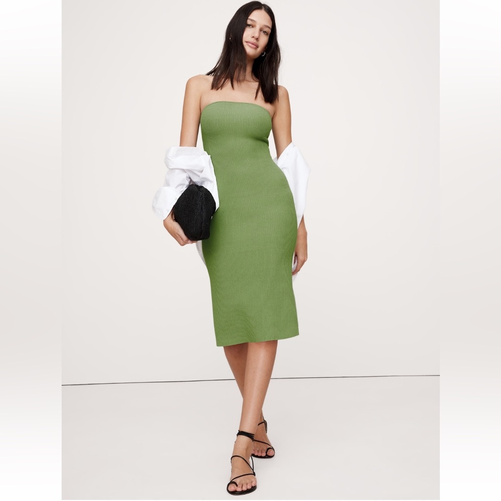 NWT Banana Republic Sculpted Ribbed Strapless Dress Green XXL
